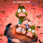 Migration animated movie showing a duck family flying together on a beautiful adventure journey