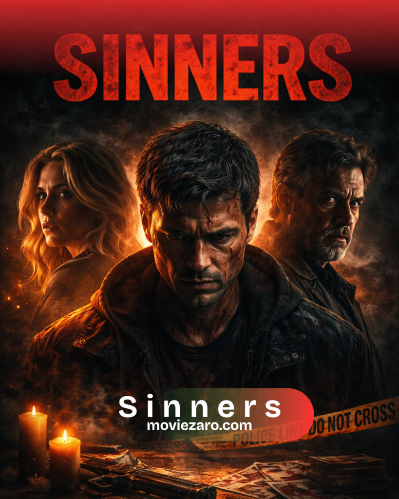 Sinners movie featured image showing a dark crime thriller atmosphere with intense characters and themes of guilt and redemption
